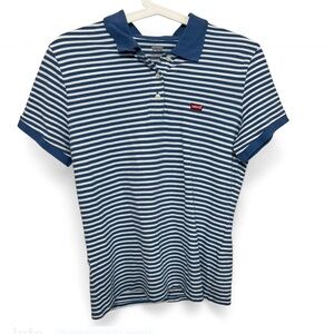 Levi's Navy and White Striped Polo Shirt Medium